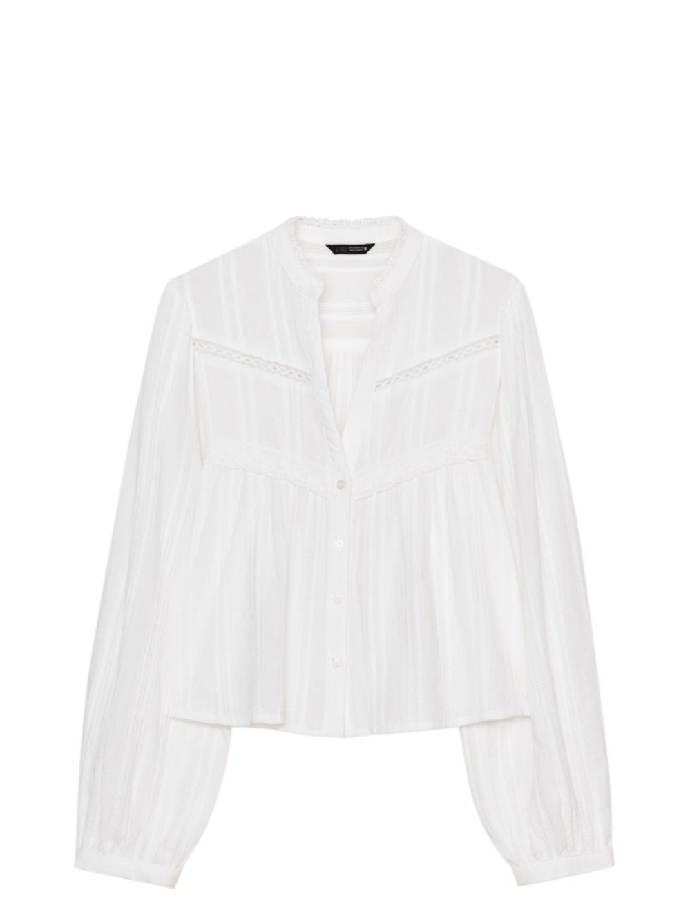 Zara White Ruffled Peplum Blouse with Mandarin Collar